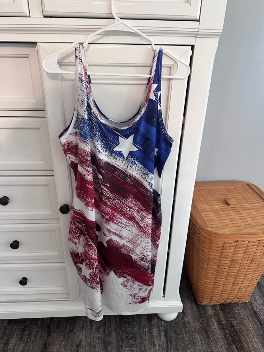 Sleeveless American Flag Print Tank Dress - Red, White & Blue